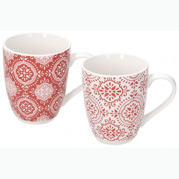 Kubek tognana coral o pojemności 330 ml w czerwone, geometryczne wzory, arabeska